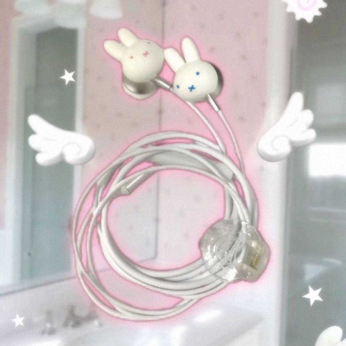 Usb C Earphone - 빈티지 귀여운 미피 토끼 유선 이어폰,