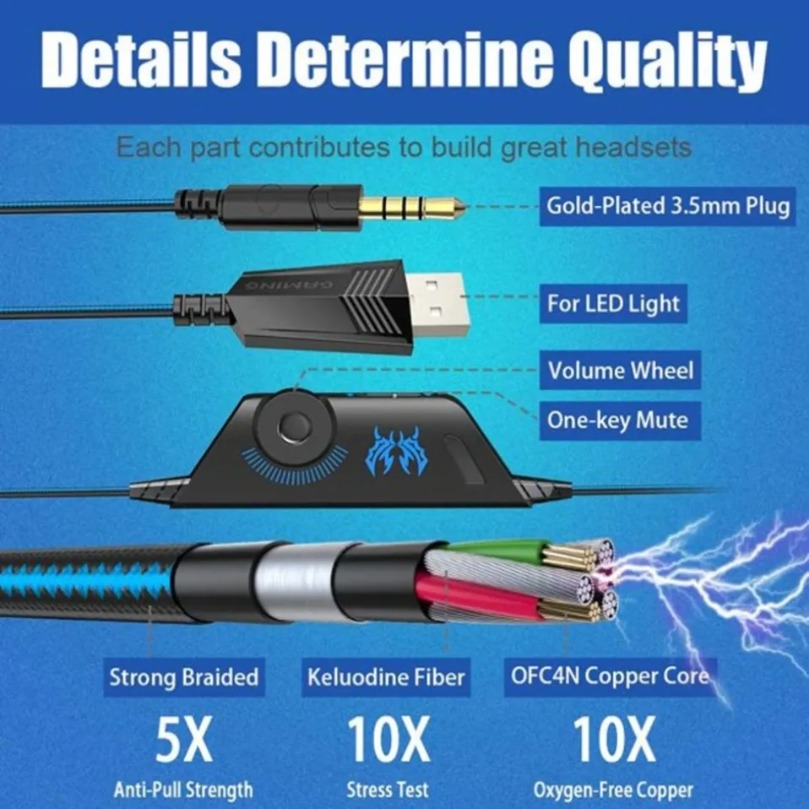 게이밍 헤드셋 딥 베이스 스테레오 유선 헤드폰 LED  - Wired Earphone Mic 리뷰 및 가격