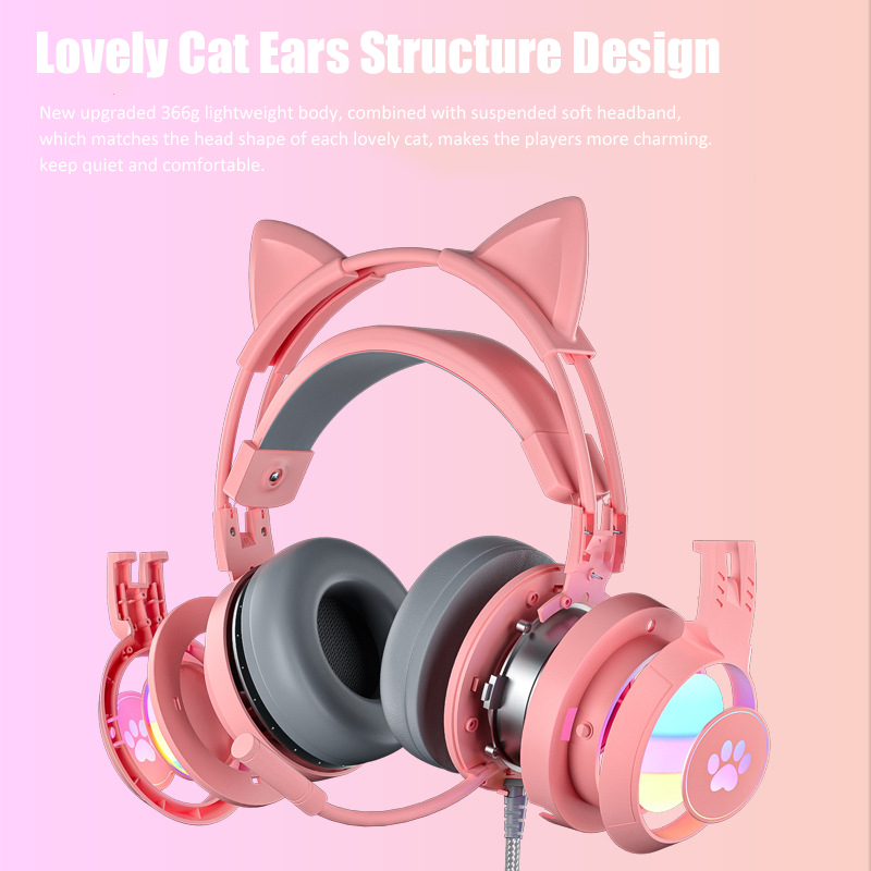 귀여운 고양이 귀 게임용 헤드폰, 마이크 포함, 소음  - Gaming Headset Rgb 리뷰 및 가격